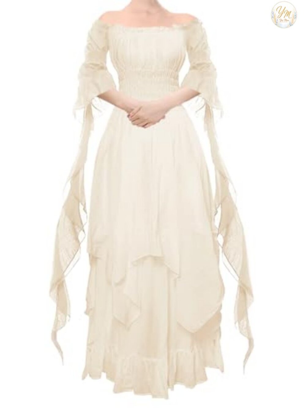 Victorian Renaissance Dress Puff Sleeve Off Shoulder Ruffle Medieval Costume